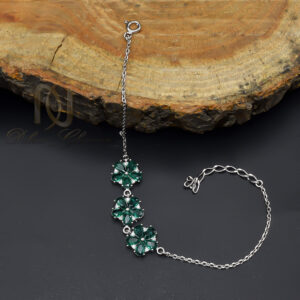 دستبند نقره زنانه نگین سبز مدل گل