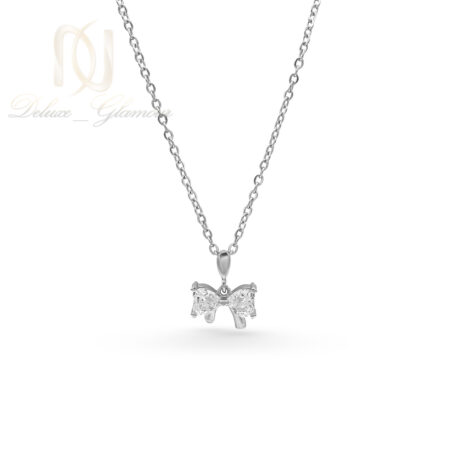 گردنبند نقره زنانه پاپیون نگین سفید