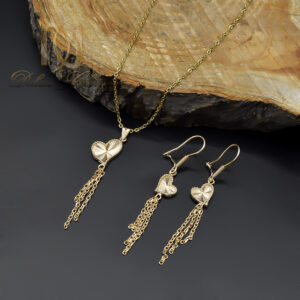 نیم ست نقره زنانه قلب طلایی آویزدار