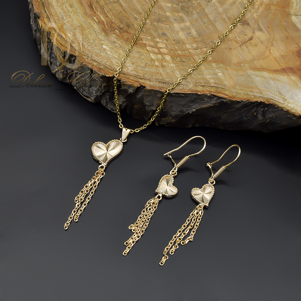 نیم ست نقره زنانه قلب طلایی آویزدار