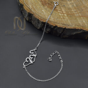 دستبند نقره زنانه زنجیری قلب ظریف