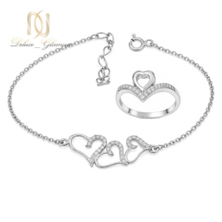 ست دستبند و انگشتر نقره زنانه قلبی