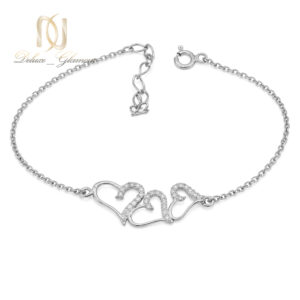 دستبند نقره زنانه زنجیری قلب سه تایی