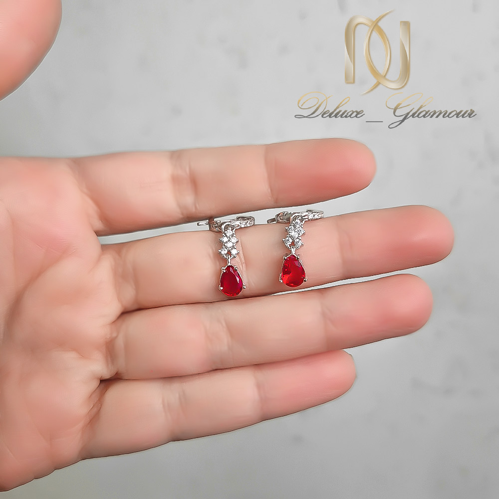 گوشواره نقره زنانه اشک قرمز ظریف