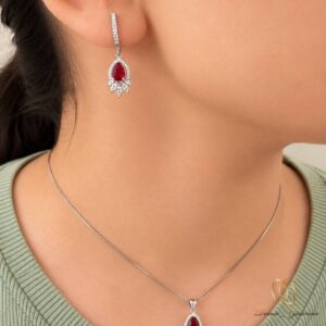 نیم ست نقره زنانه نگین قرمز اشکی مجلسی - ce-new-7 - 3