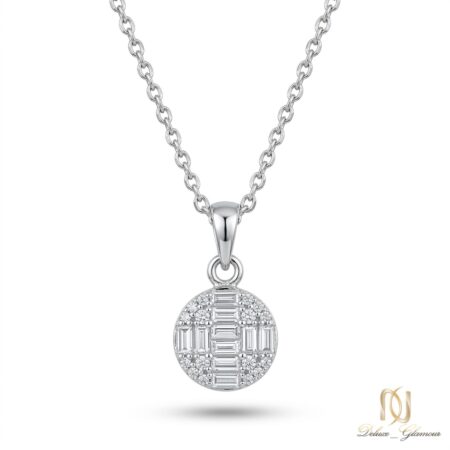 گردنبند نقره زنانه پلاک دایره ای نگین باگت ظریف ne-new-81 عکس اصلی