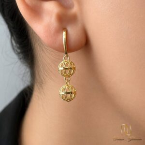 نیم ست نقره زنانه گوی طلایی ce-new-38 گوشواره روی گوش مدل زنانه