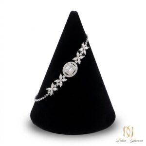 دستبند نقره زنانه نگین دار طرح گل مجلسی br-s-43 عکس اصلی