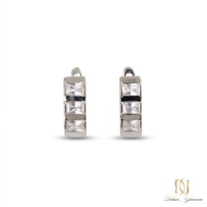 گوشواره نقره حلقه ای نگین باگت مجلسی er-s-31 عکس اصلی