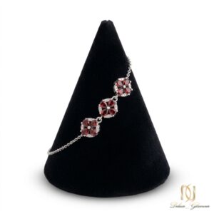 دستبند نقره زنانه مجلسی گل قرمز br-s-70 عکس اصلی