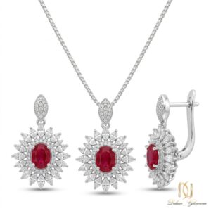 نیم ست نقره زنانه نگین قرمز مجلسی ce-new-101 عکس اصلی