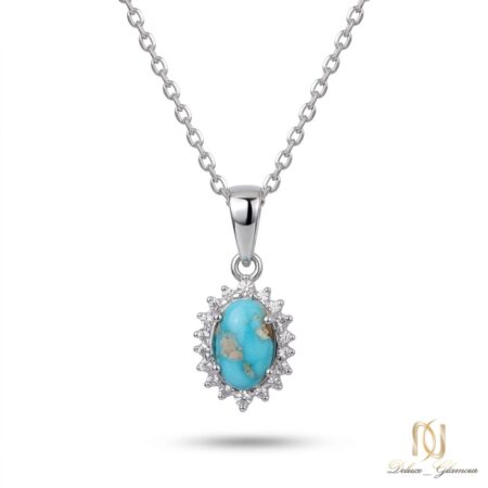 گردنبند نقره زنانه نگین فیروزه بیضی ne-new-107 عکس اصلی