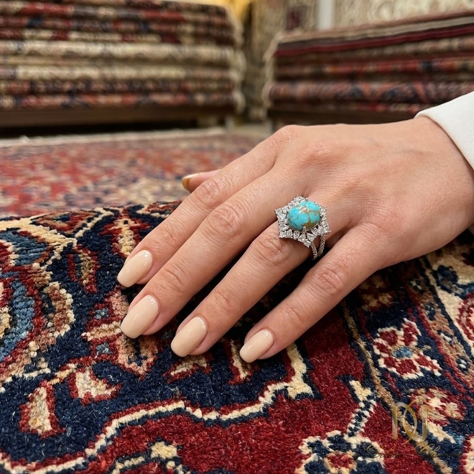 انگشتر نقره زنانه نگین فیروزه ای مجلسی - تصویر 2